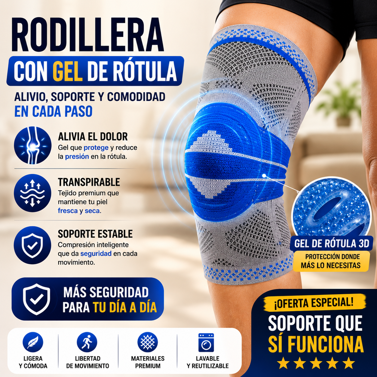 Rodillera deportiva soporte gel