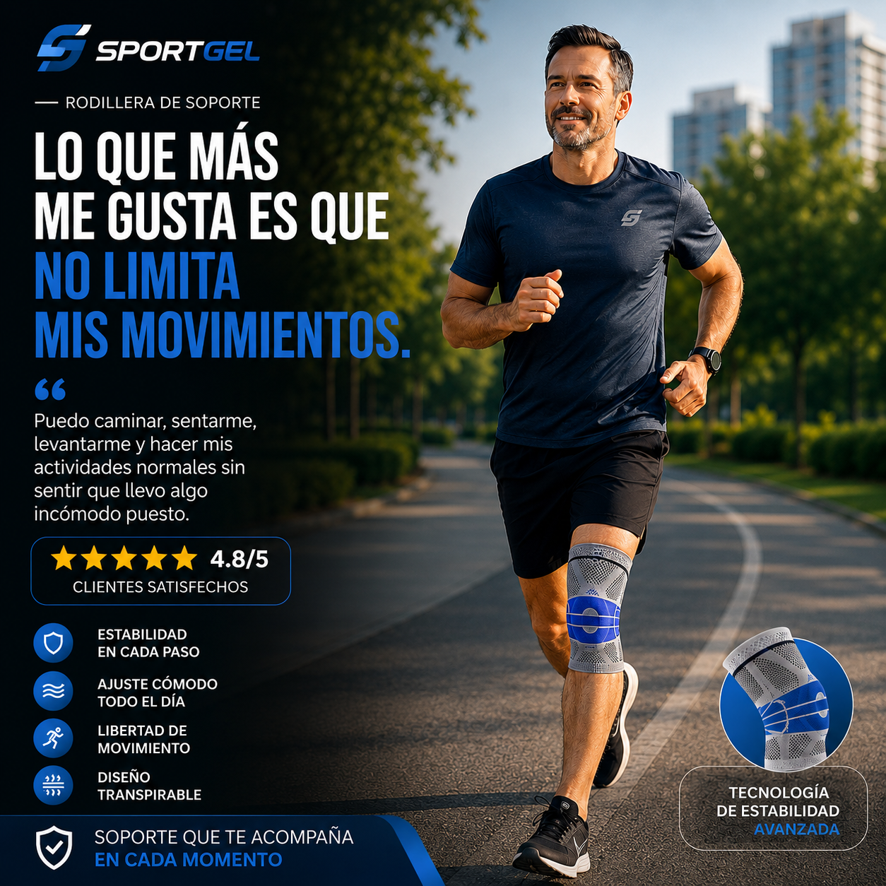 Rodillera deportiva soporte gel